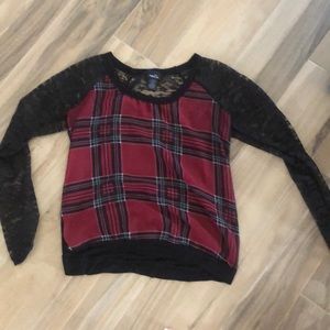 Lace and plaid long sleeve shirt